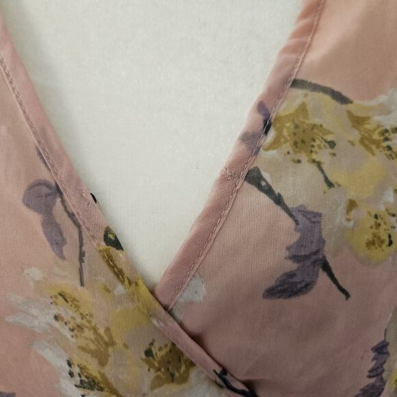 BAND OF GYPSIES pink Wrap Dress Sz M Floral Bell Sleeve - Picture 6 of 6